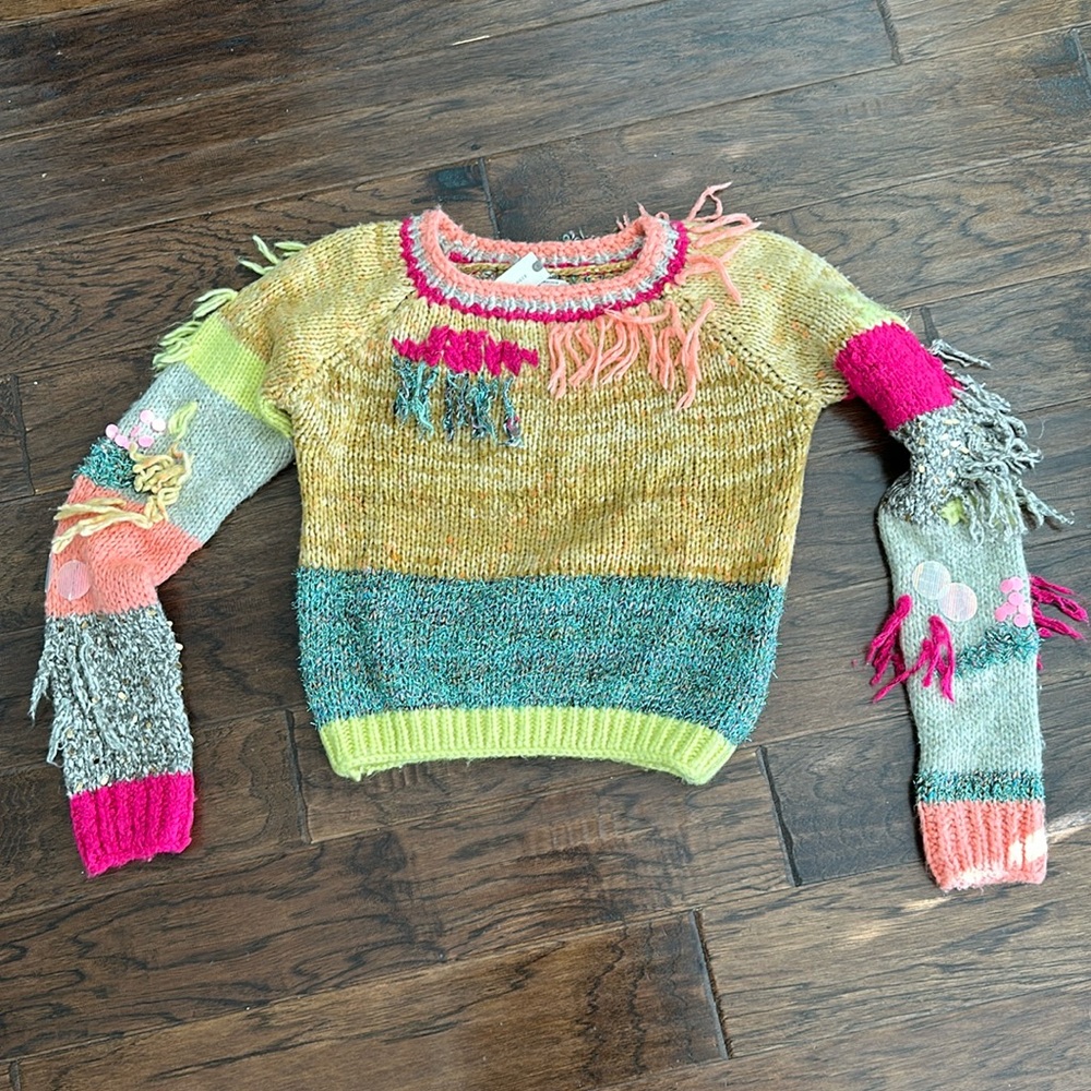 Anthropologie Fringe Color Block Sweater